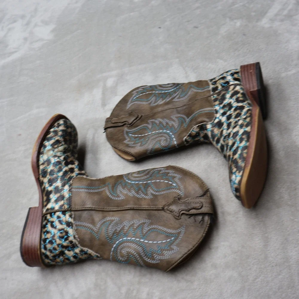 Roper Kids 12 Western Boots Brown Glitter Animal Print Cowgirl 09-018-1901-2562
